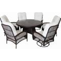 7 Piece Outdoor Dining Set Wicker Patio Dining Table with Chairs Set Soft Cushions 53.1 inch Round Tempered Glass Top Table with Umbrella Hole PE Rattan Furniture Sets 4 Armchair + 2 Swivel Chair