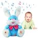 Singing Talking Bunny Plush Toy Rabbit Stuffed Animal Playing Hide and Seek Interactive Animated Toys for Baby Children (Dbâ€”Sky Blue 13.8in)