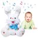 Singing Talking Bunny Plush Toy Rabbit Stuffed Animal Playing Hide and Seek Interactive Animated Toys for Baby Children (Dbâ€”White 13.8in)