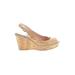 Stuart Weitzman Wedges: Tan Print Shoes - Women's Size 8 - Peep Toe