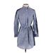 Ann Taylor Casual Dress - Shirtdress Collared 3/4 sleeves: Blue Print Dresses - Women's Size Small Petite