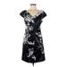 London Times Cocktail Dress - Party V Neck Short sleeves: Black Print Dresses - Women's Size 8