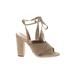Schutz Sandals: Strappy Chunky Heel Cocktail Party Tan Print Shoes - Women's Size 9 - Open Toe