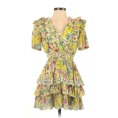 LoveShackFancy Casual Dress - Mini V-Neck Short sleeves: Yellow Print Dresses - Women's Size P