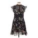 Foxiedox Casual Dress - A-Line High Neck Short sleeves: Black Floral Dresses - Women's Size Large