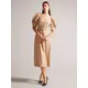 Ted Baker Palowma Leather Look Puff Sleeve Midi Dress, Camel