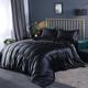 Slowmoose Satin Silk Luxury Queen King Size Bed Set Quilt Duvet Cover Linens And Black 3pcs 150x200cm