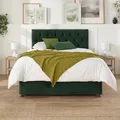 Aspire Olivier Divan And Hybrid Memory Pocket Mattress, Plush Fabric, Strutted Headboard, 4 Drawers, Pine Green, Double