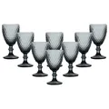 Dibor Set Of 8 Vintage Grey Diamond Embossed Drinking Wine Glass Goblets