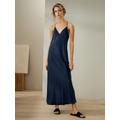 LILYSILK Long Silk Nightdress Ladies Navy Blue Natural Silk Elegant Contrast Binding Detailed Nighties L