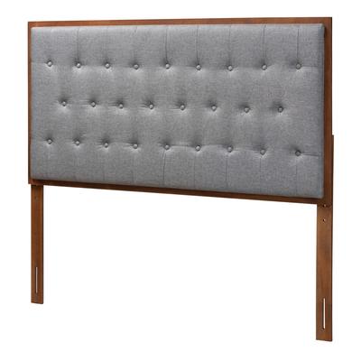 Harumi Classic And Traditional Grey Fabric And Walnut Brown Finished Wood King Size Headboard by Baxton Studio in Grey Walnut Brown (Size QUEEN)