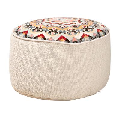 Durrus Vintage Cream And Multicolor Fabric Ottoman Pouf by Baxton Studio in Cream Multi