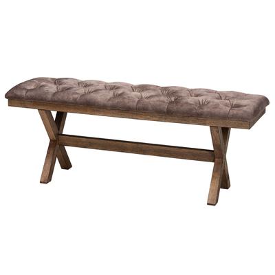 Cherene Modern Farmhouse Chocolate Velvet Fabric And Rustic Brown Finished Wood Bench by Baxton Studio in Brown