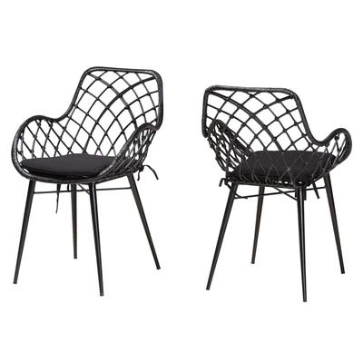 Ballerina Modern Bohemian Black Finished Rattan And Metal Dining Chair by Baxton Studio in Black Rattan