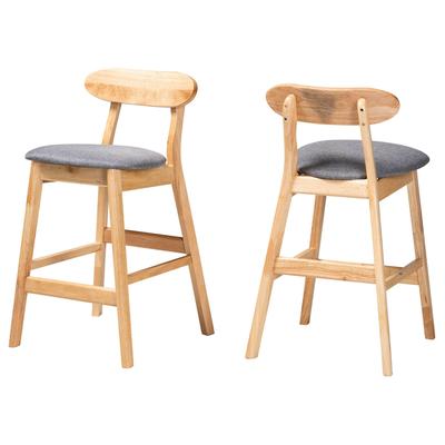 Ulyana Mid-Century Modern Grey Fabric And Natural Brown Finished Wood 2-Piece Counter Stool Set by Baxton Studio in Grey Natural Brown