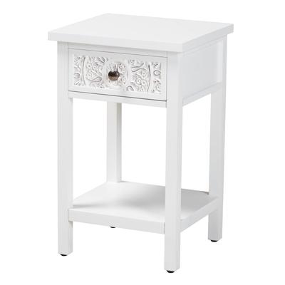 Yelena Classic And Traditional White Finished Wood 1-Drawer End Table by Baxton Studio in White