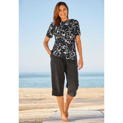 Plus Size Women's Cross-Back Swim Tee by Swim 365 in Black Palm (Size 20)