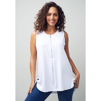 Plus Size Women's Stretch Knit Hi-Low Zip Tunic by Jessica London in White (Size S)