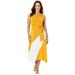 Plus Size Women's Asymmetric Side-Tie Knit Midi Dress by The London Collection in Sunset Yellow White Colorblock (Size 24 W)