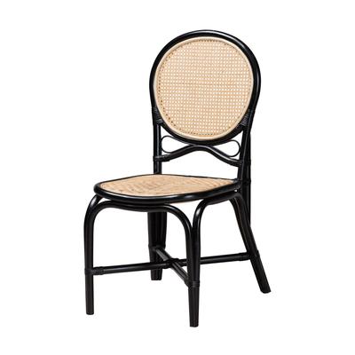 Ayana Mid-Century Modern Two-Tone Black And Natural Brown Rattan Dining Chair by Baxton Studio in Black Natural Brown