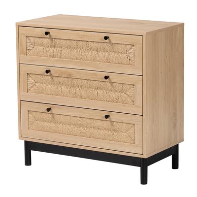Cherelle Mid-Century Modern Light Brown And Black 3-Drawer Storage Cabinet by Baxton Studio in Light Brown Black