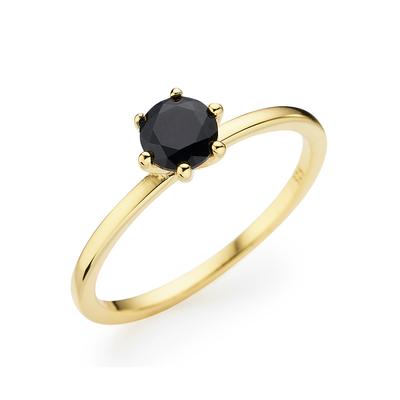 Fingerring HECHTER PARIS "Schmuck Geschenk Silber 925 Damenring Solitär" Gr. 59, schwarz (gelbgoldfarben, schwarz, schwarz), Fingerringe, Damen, 59, Silber 925 (Sterlingsilber), 1,3mm, mit Zirkonia (synth.)