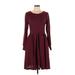 Torrid Casual Dress - Fit & Flare Scoop Neck Long sleeves: Burgundy Print Dresses - Women's Size Large Plus