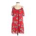 Bailey Blue Casual Dress - Shift Cold Shoulder Short sleeves: Red Floral Dresses - Women's Size Large