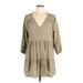 Zara Casual Dress - Mini Plunge 3/4 sleeves: Tan Print Dresses - Women's Size Large