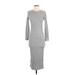 Zara Casual Dress - Midi Crew Neck 3/4 sleeves: Gray Solid Dresses - Women's Size Small