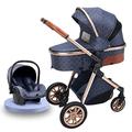 Baby Strollers, Baby Stroller 3 in 1 Pram Pushchair Adjustable High View Coches para Bebes,Baby Stroller Carriage Infant Bassinet Stroller with Rain Cover, Mosquito Net (Color : Blue)