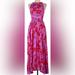 Anthropologie Dresses | Anthropologie Abel The Label Purple Red Maxi Floral Dress W Thigh Slit Size M | Color: Purple/Red | Size: M