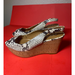 Coach Shoes | Coach Snake Skin Leather Cork Wedge Open Toes Sandals Size 6 B | Color: Black/Cream | Size: 6