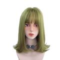 Wigs Soft Wave Green Wig, Short Bob Wig With Air Bangs For Ladies Curly Wave Shoulder Length Wigs For Women