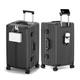 feilario Aluminum Frame Hardside Spinner Wheels Luggage, Zipperless Checked Super Large Captain Suitcase with Cup Holder/Phone Holder, A-Black, 76.20 cm