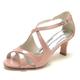 Women Heeled Sandals Cross Ankle Strap Sandals Peep Toe Kitten High Heels Dress Party Wedding Shoes,Nude Pink,7 UK