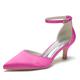 WeFloHsL Women Pointed Toe Kitten Heel Court Shoes Ankle Strap Satin Wedding Bridal Party Shoes 2102-01,Fuchsia,4 UK