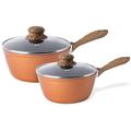 Induction Saucepan Set with Lid – Non Stick Saucepan for Induction – 2pcs Copper Sauce Pan – 16cm, 18cm Saucepot Set – by Nuovva