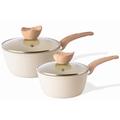 Induction Saucepan Set with Lid – Non Stick Saucepan for Induction – 2pcs Cream Granite Sauce Pan – 16cm, 18cm Saucepot Set – by Nuovva