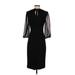 Adrianna Papell Casual Dress - Sheath Tie Neck 3/4 sleeves: Black Print Dresses - Women's Size 2