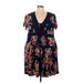 Torrid Casual Dress - Mini V-Neck Short sleeves: Blue Floral Dresses - Women's Size 3X Plus