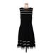 Tadashi Shoji Casual Dress - A-Line: Black Stripes Dresses - Women's Size Large