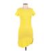Heart & Hips Casual Dress - Bodycon Scoop Neck Short sleeves: Yellow Print Dresses - Women's Size Medium