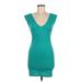 Forever 21 Casual Dress - Mini V-Neck Sleeveless: Teal Solid Dresses - Women's Size Medium