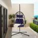 Outdoor Patio Dark Grey Rattan Egg Swing Chair Hanging Chair with Cushion