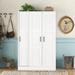 3-Door Shutter Wardrobe with Storage Shelves and Hanging Rail, Freestanding Armoire Wardrobe Closet Organizer for Bedroom