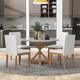 5-Piece Dining Set, 4 Upholstered Chairs & Round Marble Sticker Dining Table Set for Small Family Dining Room, White+Walnut