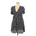 Sophie Max Casual Dress - Mini V Neck Short sleeves: Black Print Dresses - Women's Size X-Large