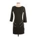 Express Casual Dress - Sheath Crew Neck 3/4 sleeves: Brown Solid Dresses - Women's Size X-Small