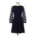 Ann Taylor LOFT Casual Dress - Party High Neck 3/4 sleeves: Blue Solid Dresses - Women's Size 00 Petite